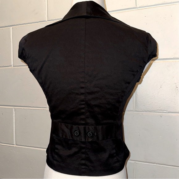 Y2K mini blazer crop top button up shoulder pads vintage short sleeve black S - Picture 4 of 9